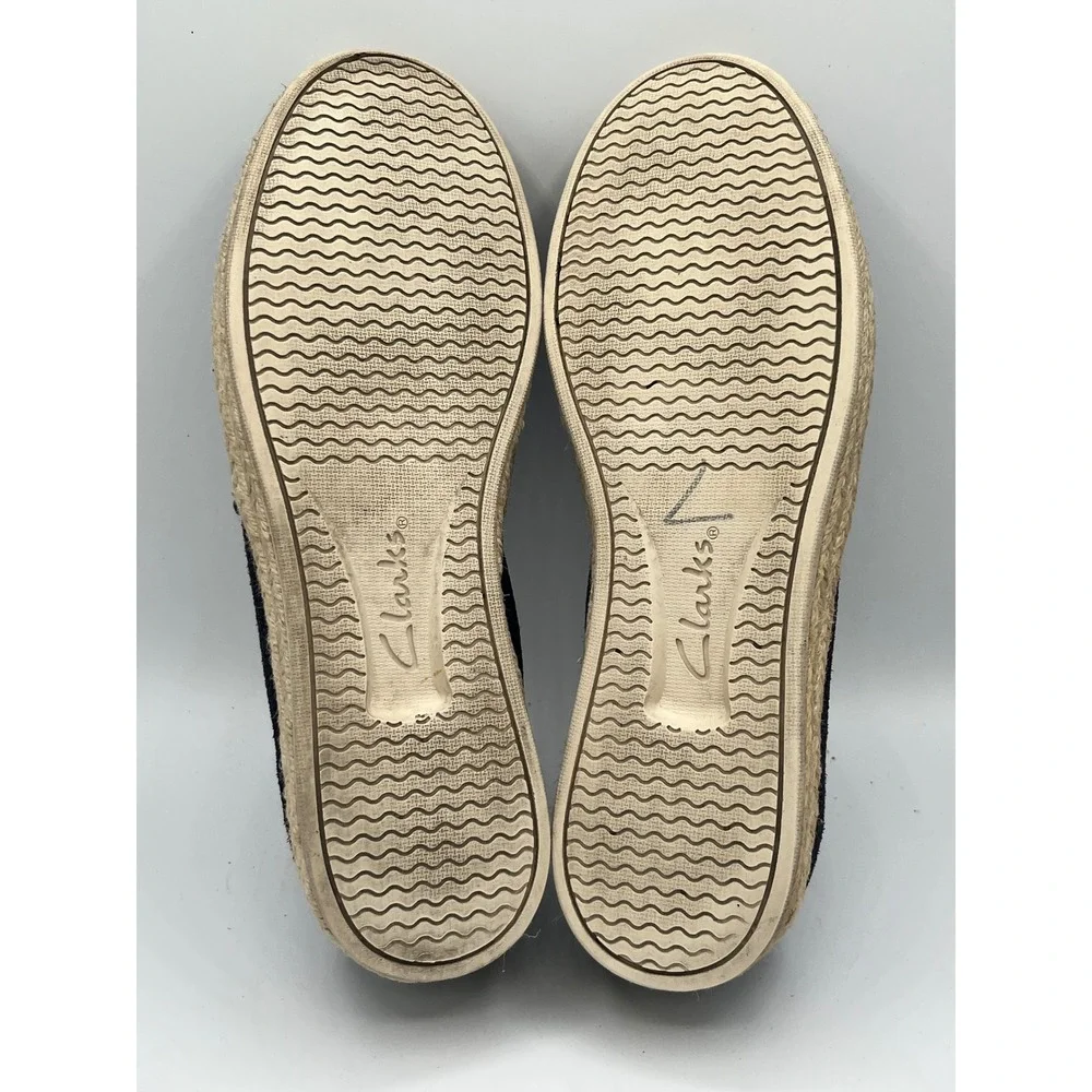 Clarks Collection Navy Blue Perforated Suede Espadrille Flats Women Sz 9M